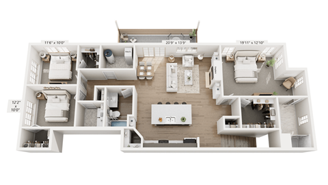 Floor plan for 3 beds, 2 baths, 1635 sqft